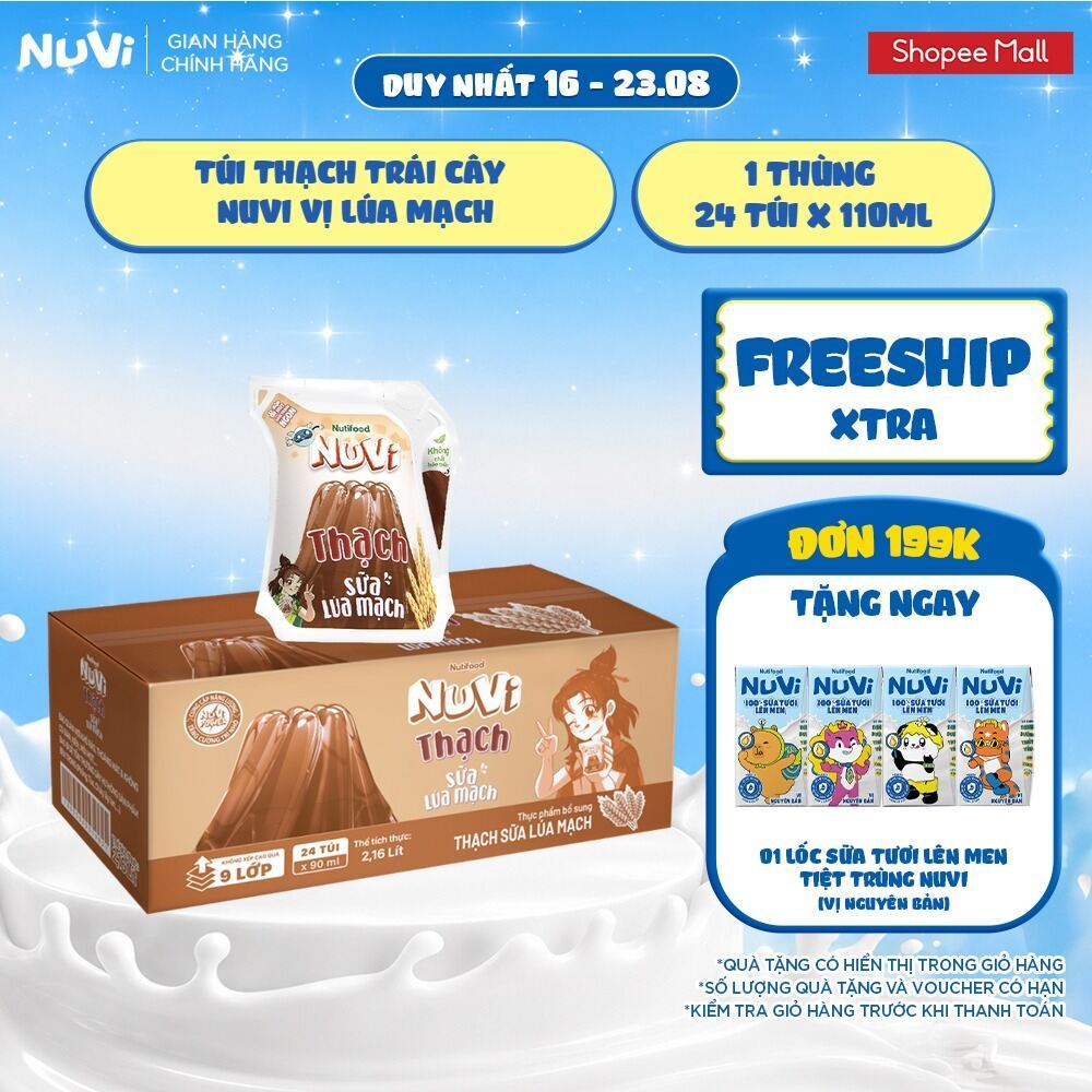 Thùng 24 Túi Thạch Lúa Mạch NuVi Vị Cacao 110ml