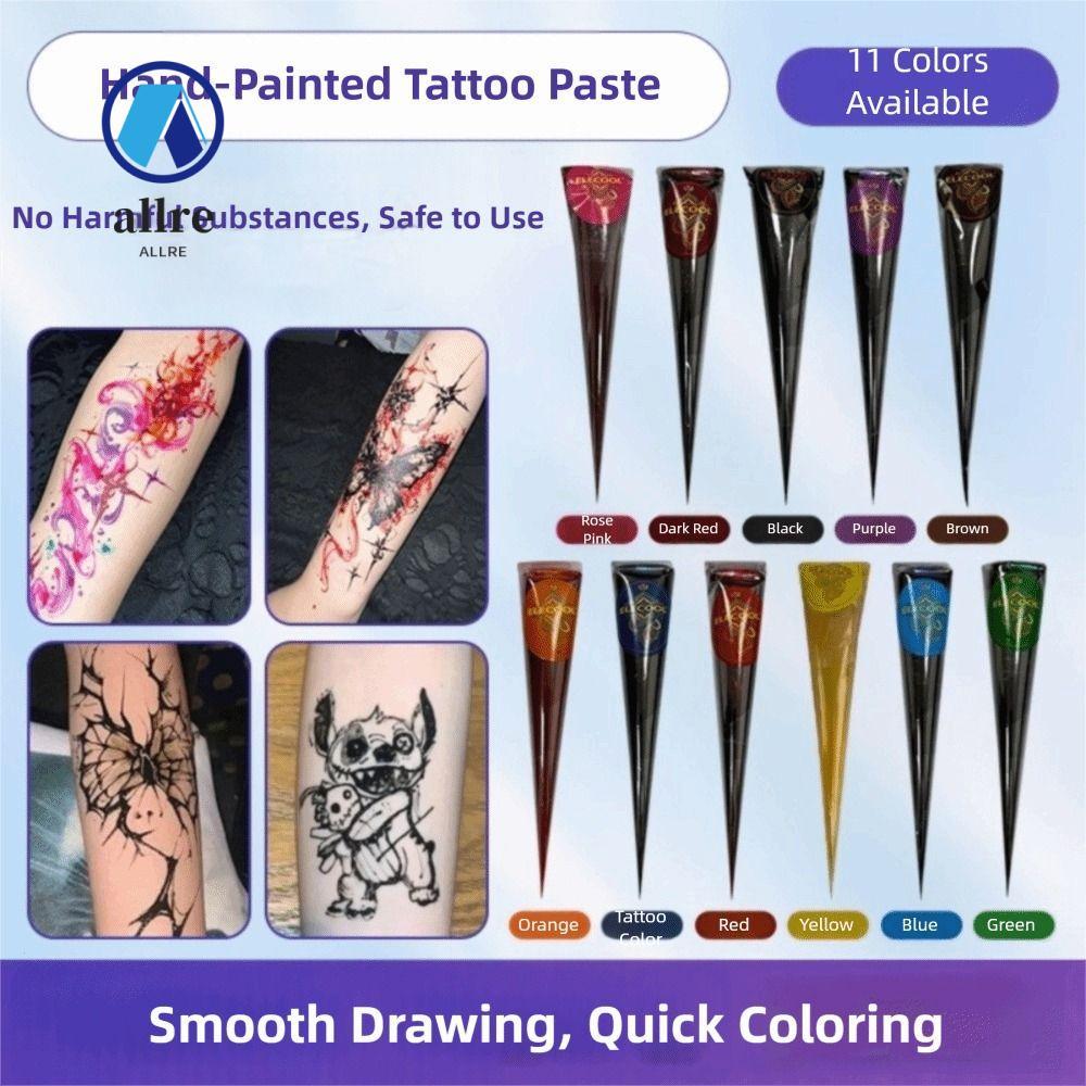 ALLRE Henna Tattoo Cream, Black Brown Temporary Henna Paste Cone, Mehndi Bán vĩnh viễn Dễ sử dụng Ke