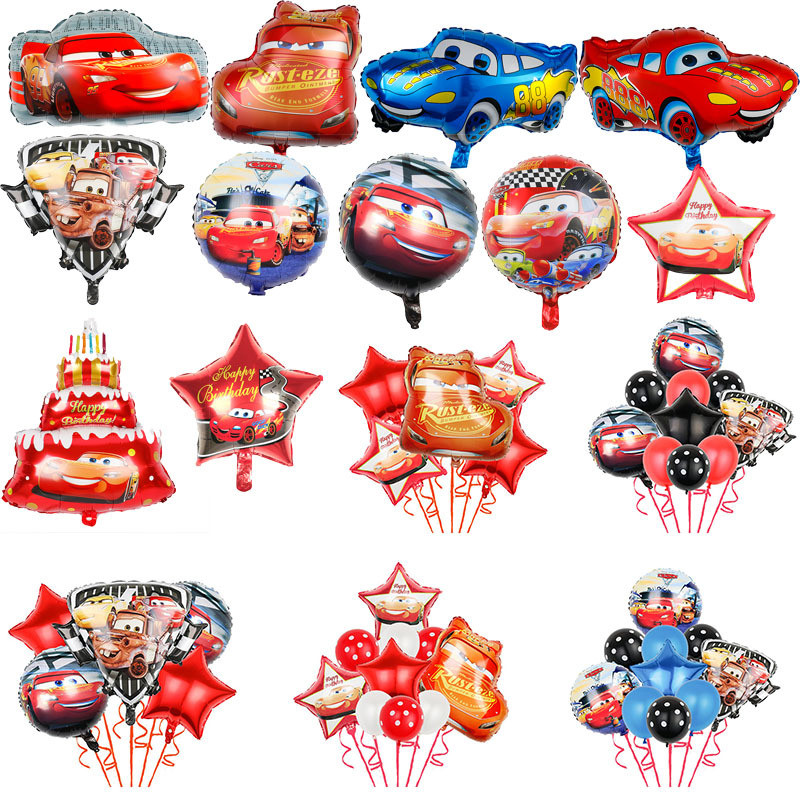 Mới Lớn Chủ Đề Sinh Nhật Hoạt Hình Xe McQueen Bánh Xe Nhôm Lá Bóng Bộ Mặt Lớn McQueen Xe Hơi Bóng