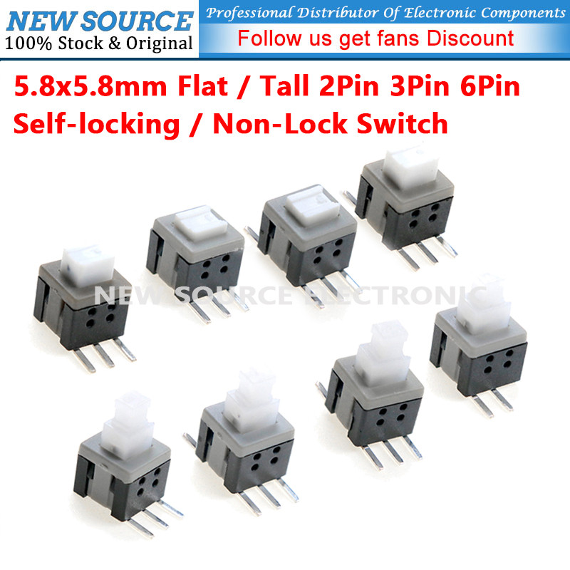 [10 cái] Công tắc tự khóa / không khóa 5,8x5,8mm 2Pin 3Pin 6Pin phẳng / cao SMD Push Tactile Power M