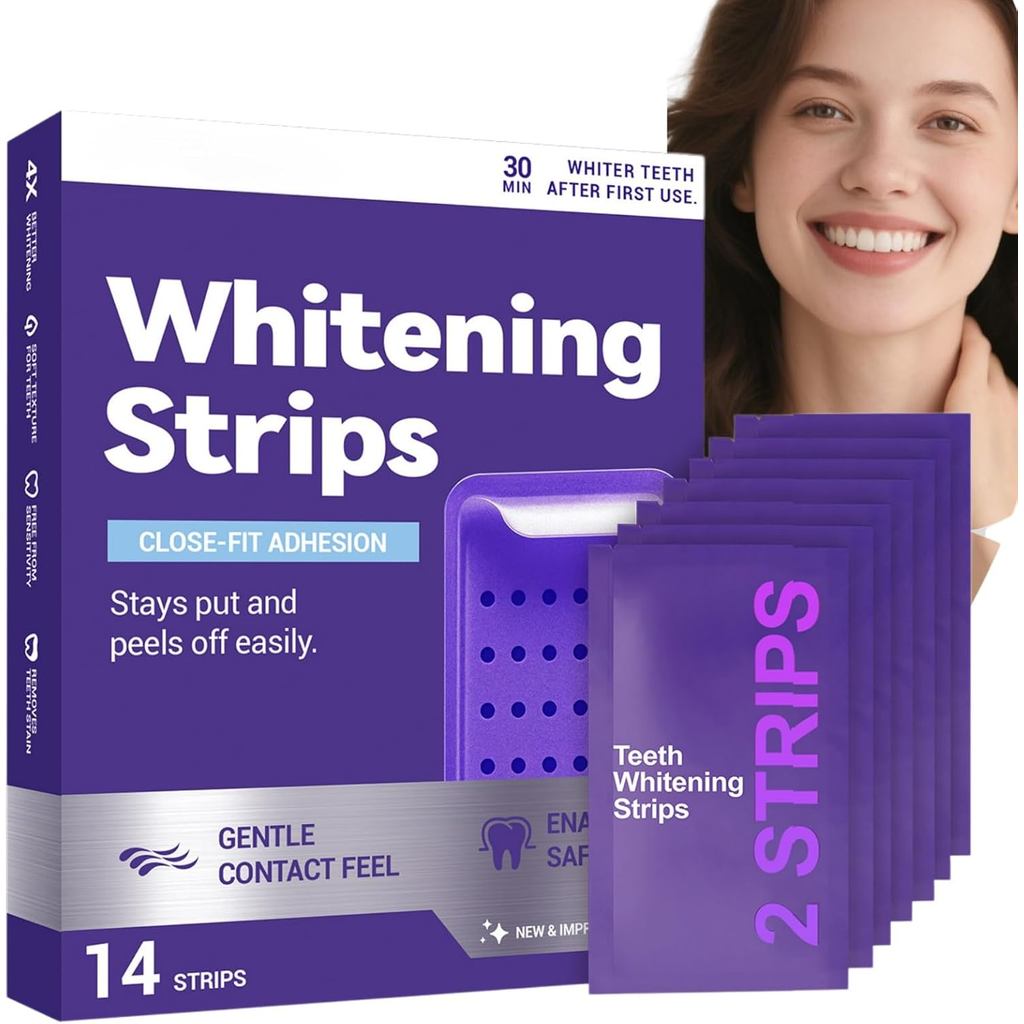 14pcs Purple Teeth Whitening Strips,Non-Sensitive Formula with Powerful Cleaning,Long-Lasting Care f