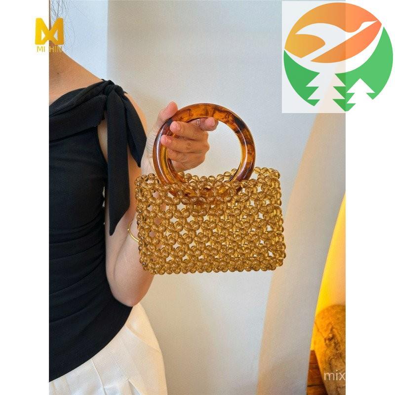 Gl1 Vintage Đính Hạt Rùa Totebag Acrylic Xô Carryall Totebag