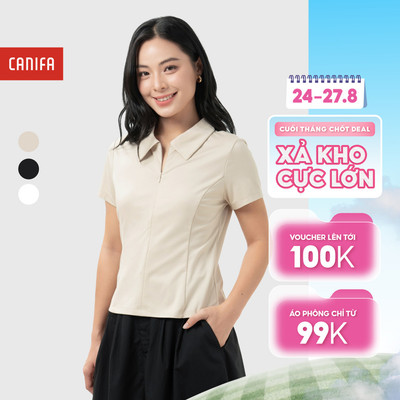 Áo Polo nữ cổ bẻ khóa kéo cộc tay dáng ôm chất liệu mềm mịn cao cấp CANIFA 6TP26S004