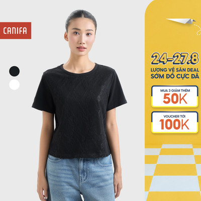 Áo phông nữ CANIFA áo thun mix ren dáng basic cộc tay 6TS26C001