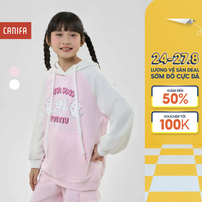 Áo nỉ bé gái có hình in CANIFA hoodie dài tay có mũ in họa tiết 1TW25W006