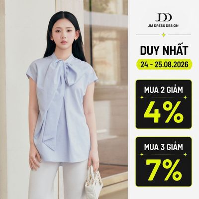 Áo Sơ Mi Vai Trờm Cổ Nơ 2S05.2606, Áo Sơ Mi Vải Poplin Phối Nơ Cổ Bản To Thanh Lịch, Phong Cách Trẻ Trung Công Sở By JM