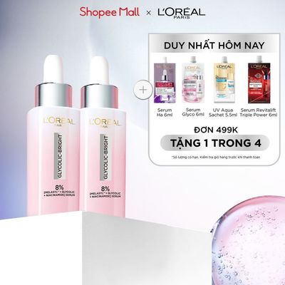 Bộ 2 Serum Glycolic Melasyl 8% [Melasyl+Glycolic+Niacinamide] dưỡng sáng da, mờ thâm mụn & nám Loreal Paris (30ml x2)