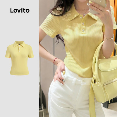 Áo thun nữ Lovito vàng nhạt xuân hè nút jacquard phong cách thường ngày LK4ED801