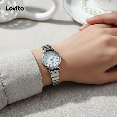 Lovito Đồng hồ thạch anh nữ kim loại trơn, kỹ thuật số, thiết kế cao cấp LNA13089