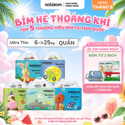 Combo 3 Tã/Bỉm Quần NABIZAM Ultra Thin Nội Địa Hàn, Mềm Mại, Mỏng Nhẹ An Toàn Cho Bé, Đủ Size Cho Bé Từ 6-25kg