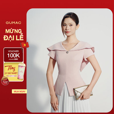 Áo Peplum GUMAC Tay Ngắn Cổ V Rộng Có Bản Vai Cách Điệu Dây Cột Phía Sau AG07008