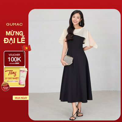 Đầm Nữ GUMAC Form A Xòe Không Tay Phối Voan Choàng Che Bắp Tay Có Túi Sườn Tiện Lợi Thời Trang DF12051