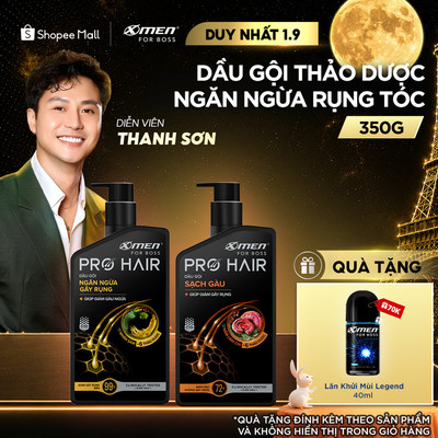 Combo Dầu Gội Thảo Dược Xmen for Boss Pro Hair Ngăn Gãy Rụng/Sạch Gàu 350g và Lăn Legend 40ml