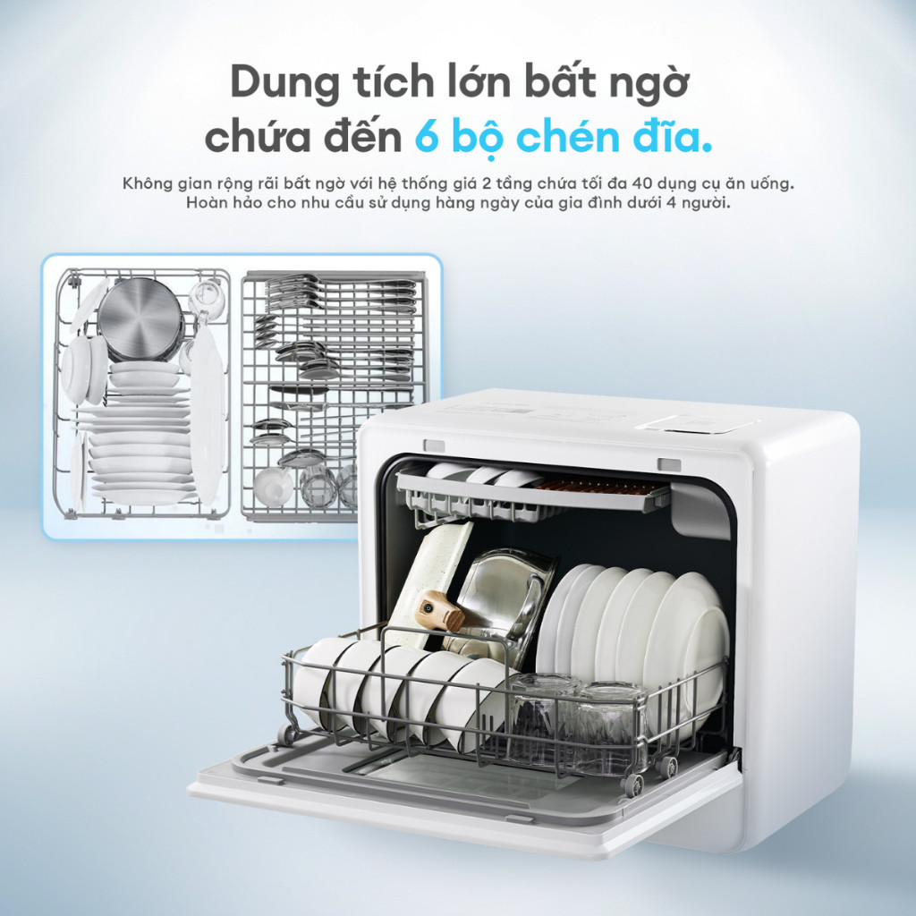 🌙🌙 [Bán chạy nhất] Máy rửa chén bát để bàn KOCHI C500 - Sức chứa 6 bộ - Không cần lắp đặt - 5 chương