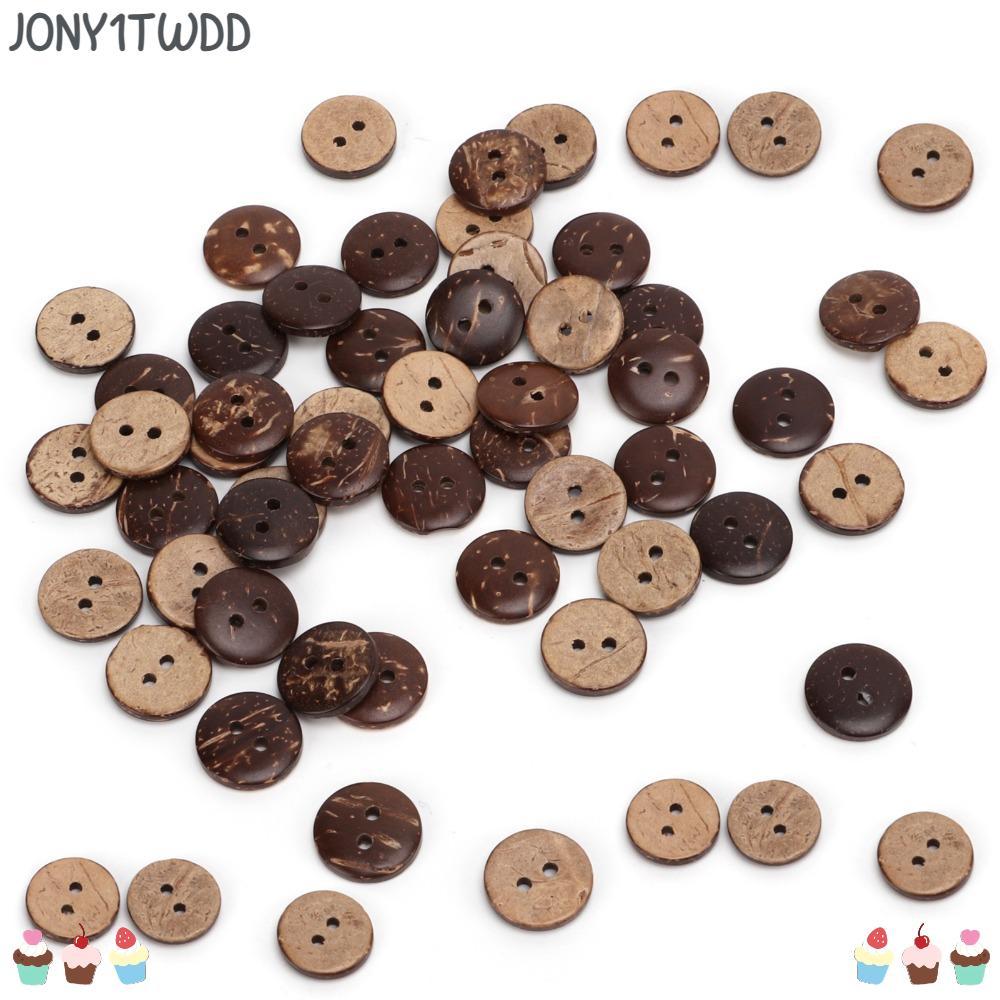 JONY1TWDD 200 Nút Gỗ, 2 Lỗ Nút Vỏ Dừa Tinh Tế, May Gỗ Nâu Dừa DIY Nút May Dự Án May Vá