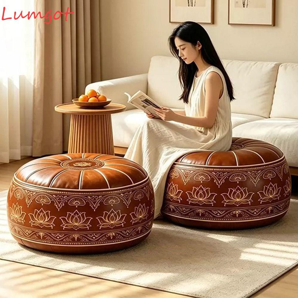 MERY Storage Ottoman, Phong Cách Ma-rốc Da PU Có Thể Lấp Đầy Ottoman Pouf, Họa Tiết Thêu Hình Tròn Đ