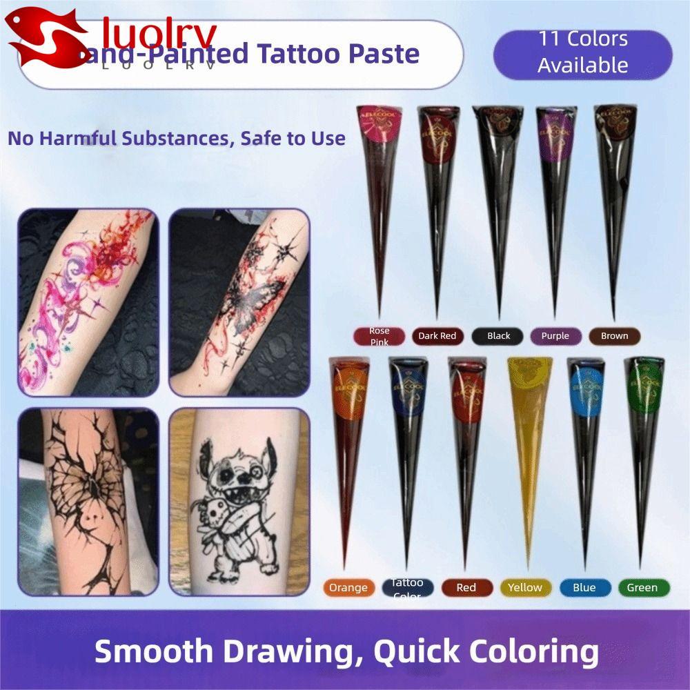 LUOLRV Henna Tattoo Cream, Dễ sử dụng Bán vĩnh viễn Henna Paste Cone, Henna Cream Tạm thời Đen Nâu N