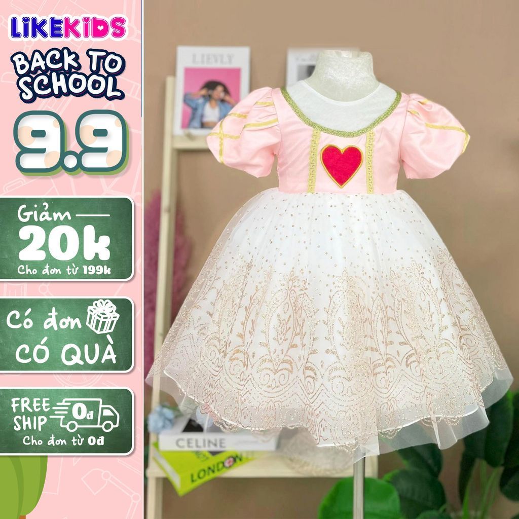 Đầm công chúa xinh xắn, bồng bềnh, cho bé gái họa tiết TRÁI TIM C14 - LikeKids