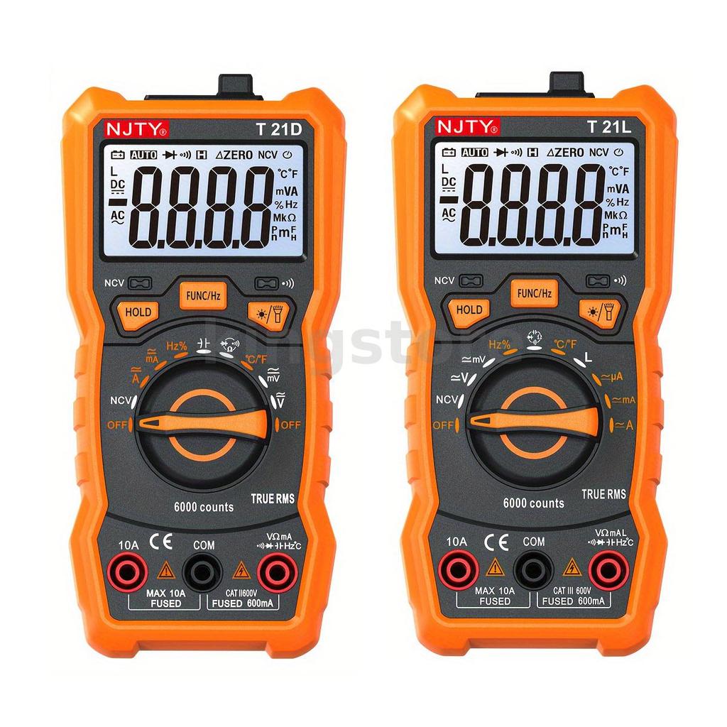NJTY T21D T21L Đồng Hồ Vạn Năng 6000 Đếm Phạm Vi Tự Động AC DC Điện Áp Dòng Điện Trở Điện Dung Nhiệt