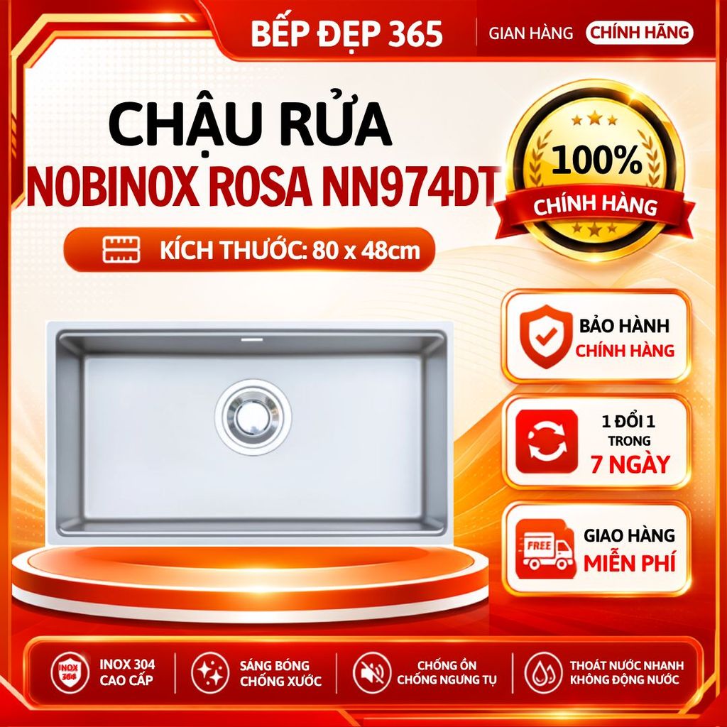 CHẬU RỬA BÁT 1 HỐ NOBINOX ROSA NN974DT | Hàng chính hãng