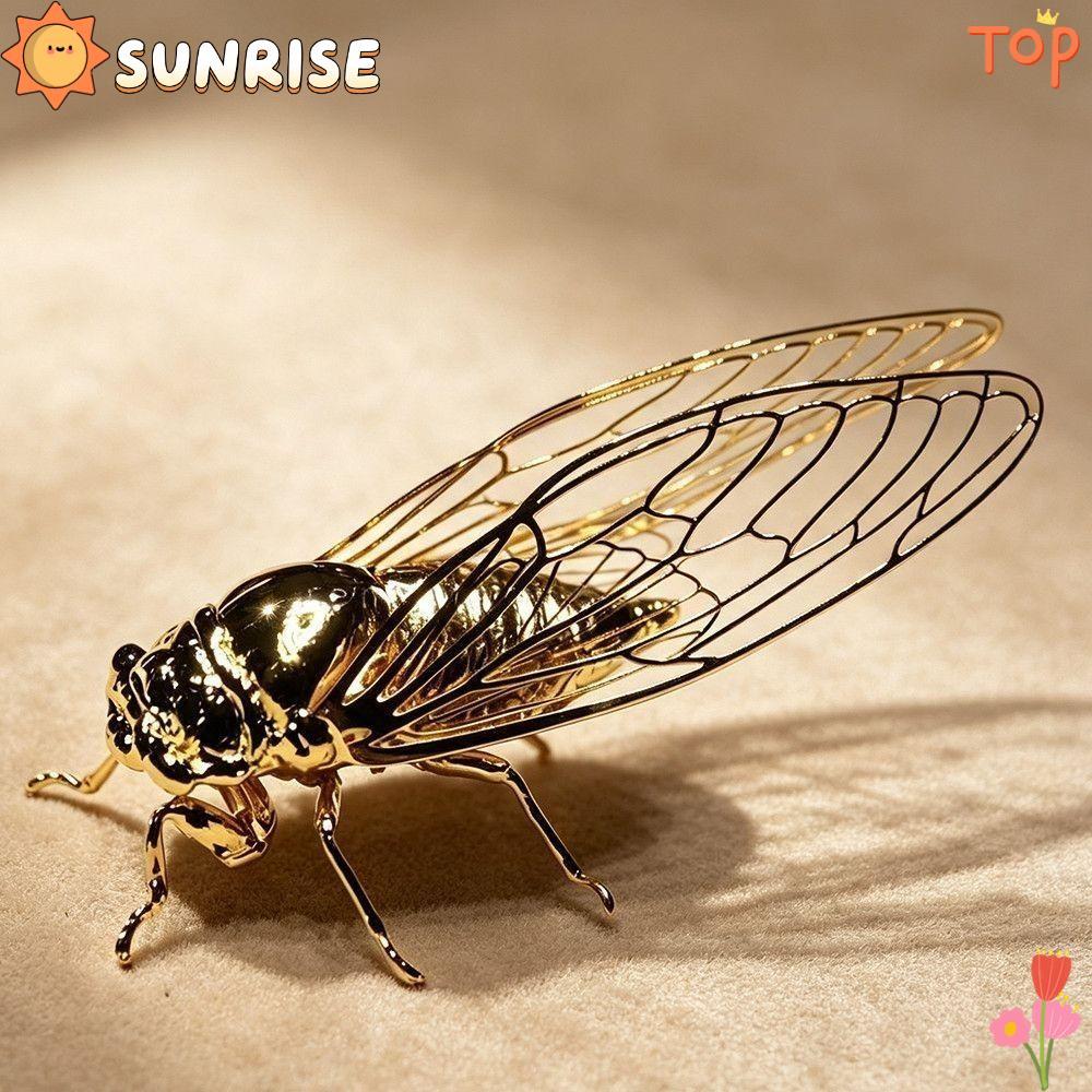 SUNRISE Golden Cicada Figurine, Cánh rỗng Chi tiết thực tế Điêu khắc Cicada, Thời trang Vàng Phong c