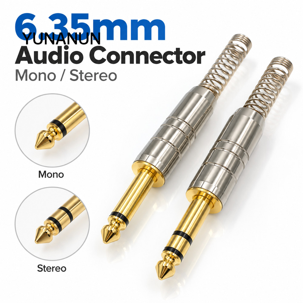 YUNAUN 1 Cái Đầu Nối Âm Thanh 6.35mm, 6.35mm 2 Lỗ Giắc Cắm Âm Thanh 3 Lỗ, Kết Nối Hàn Bền Kim Loại L