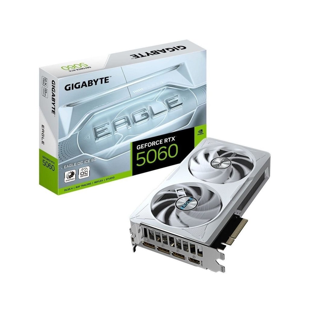 Card đồ họa Gigabyte RTX 5060 Ice Falcon OC 8G trắng gaming PUBG Delta
