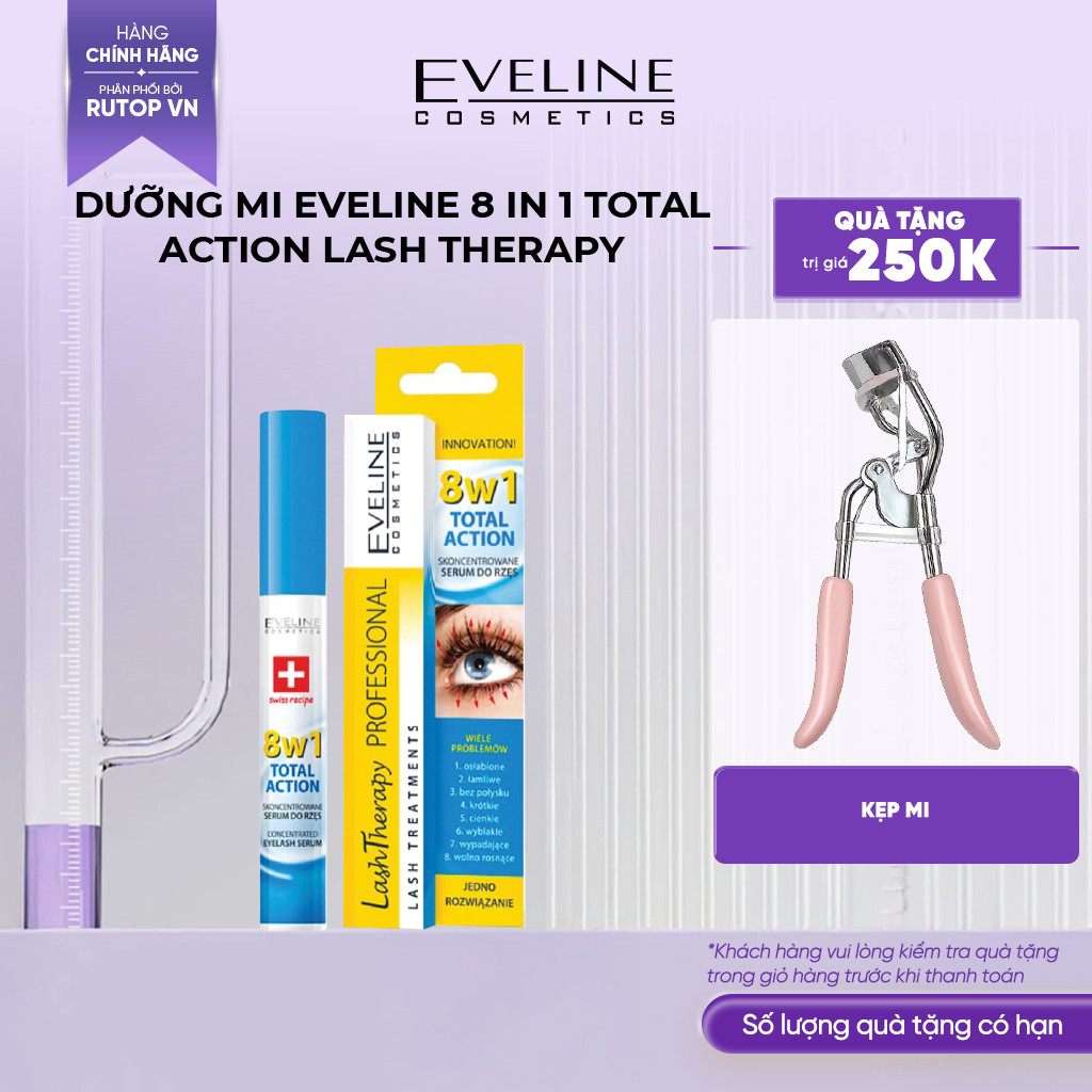 [BS 17313970518] Tinh chất dưỡng mi Eveline 8 In 1 Total Action Lash Therapy làm dày và dài mi 10ml