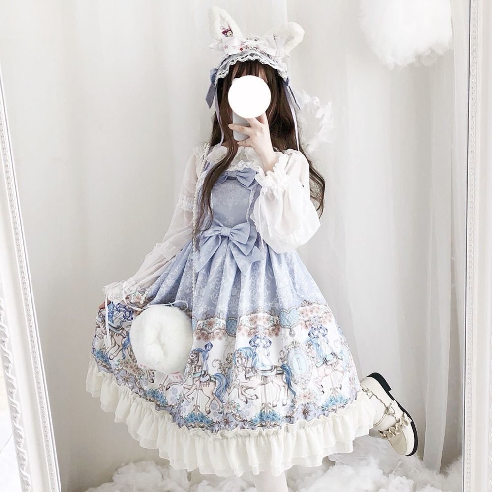 Lolita váy đầy đủ bộ jsk dễ thương cô gái váy lolita ngắn váy phồng dây treo váy nữ