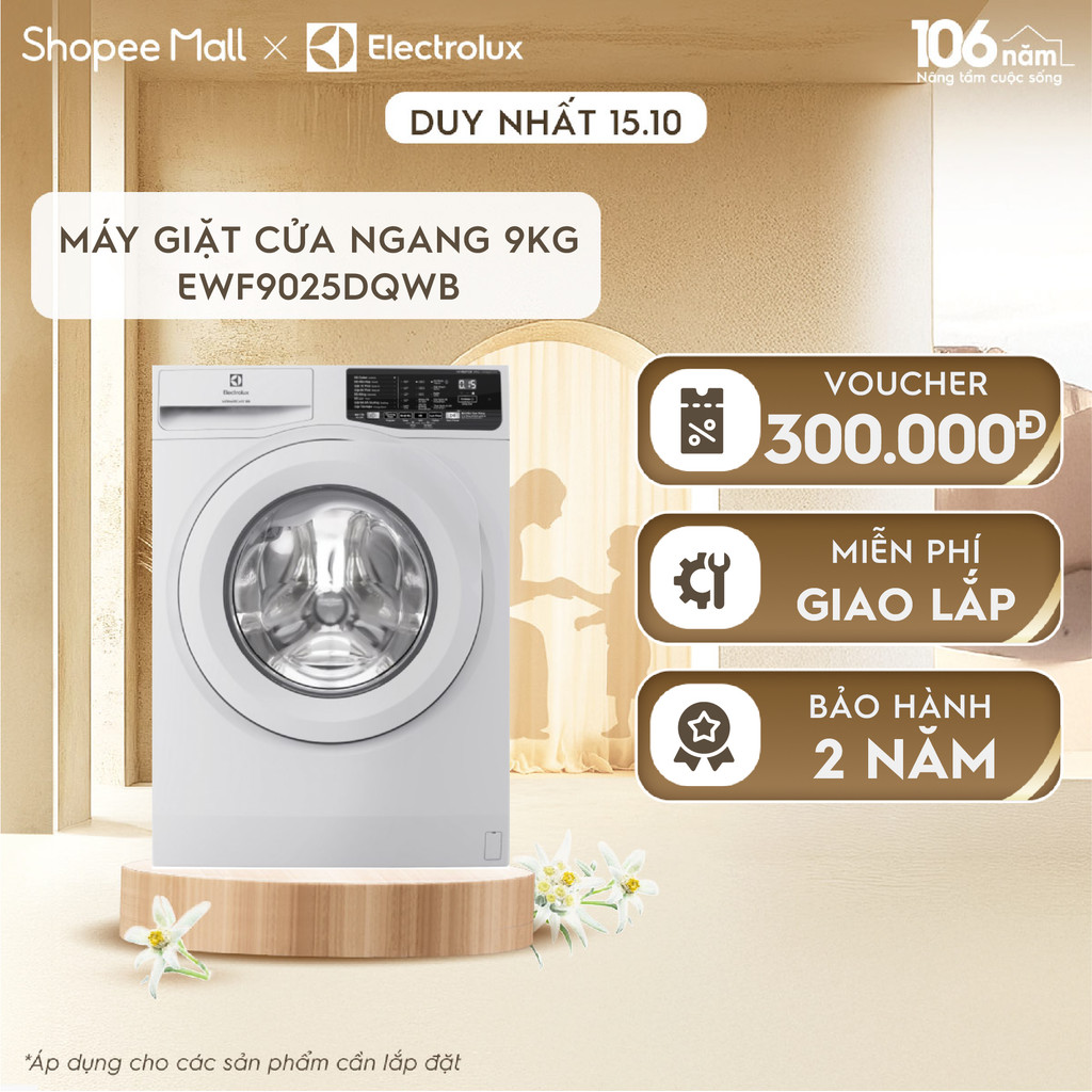 Free giao lắp - Máy giặt cửa ngang Electrolux 9kg UltimateCare 100 - Trắng EWF9025DQWB - Động cơ Inverter yên tĩnh