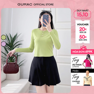 Áo thun nữ tay dài slim ôm cổ tròn nẹp gài nút thun gần mềm mịn co giãn thời trang GUMAC LATE1226