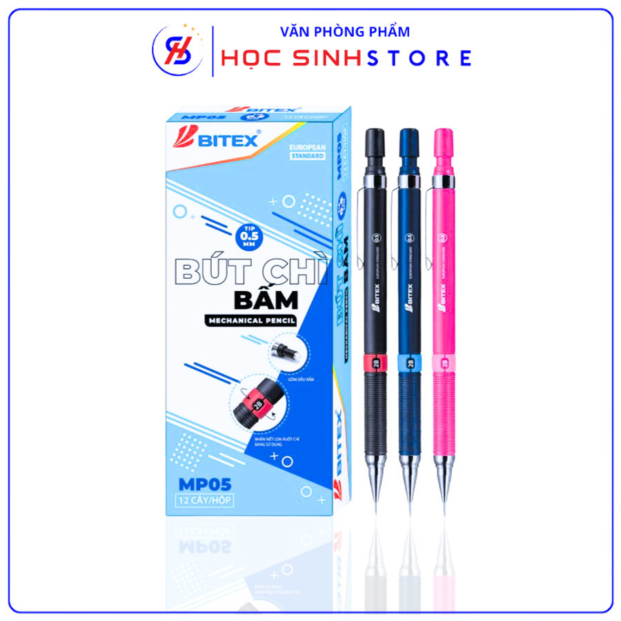 Bút Chì Bấm MP05 Hiệu Bitex Ngòi 0.5mm Thân Bút Bằng Nhựa Cao Cấp, Viết Êm, Hạn Chế Gãy Chì