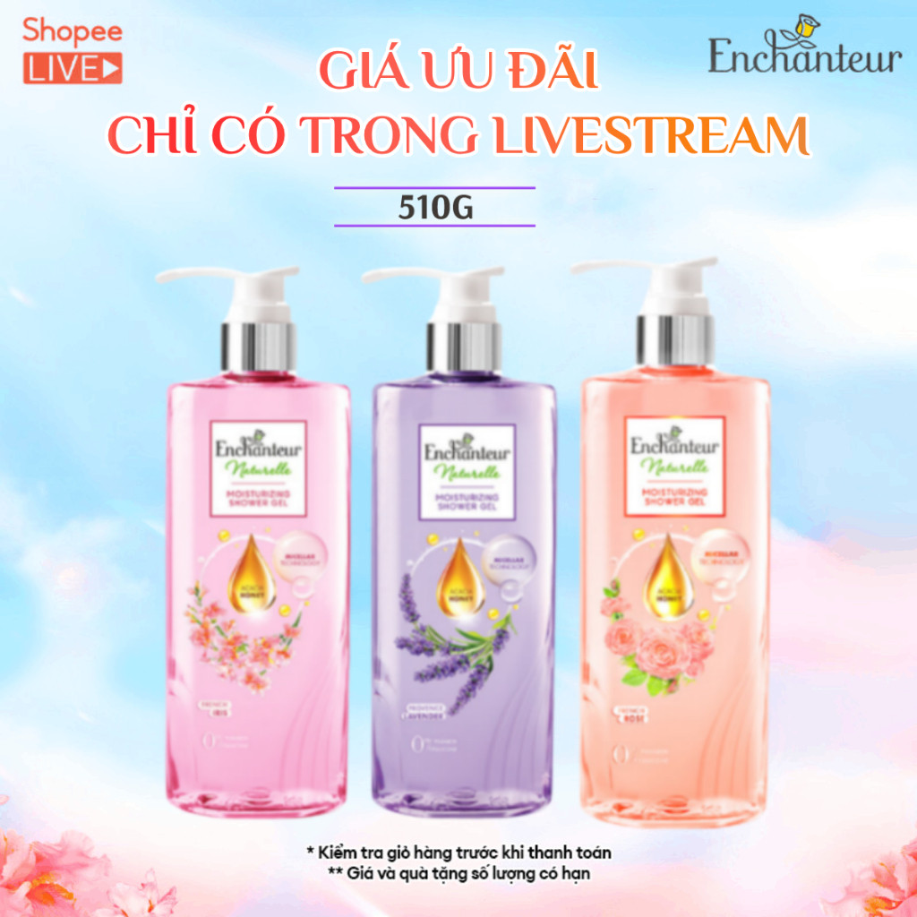 Sữa tắm dưỡng da thiên nhiên Enchanteur Naturelle hương hoa Lavender/ Iris/ Rose 510g - Live