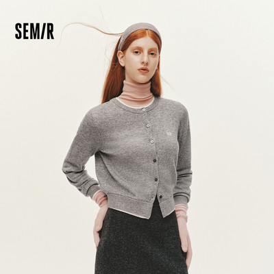Semir Cardigan Nữ Ngắn Cổ Tròn Len Pha Trộn Dệt Kim Thêu Họa Tiết Mùa Đông 2025