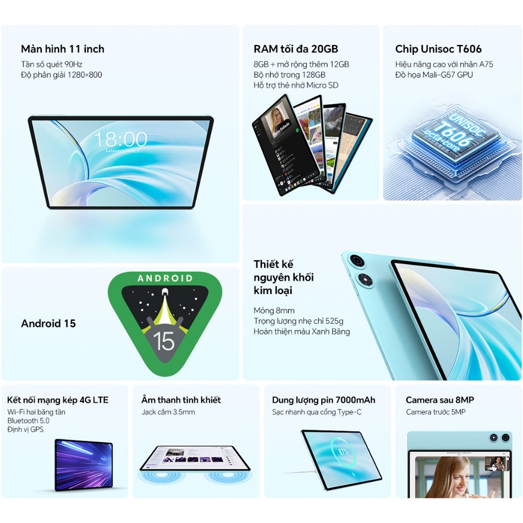 Máy tính bảng Teclast P50 20GB(8+12)/128GB | FHD 11" | Android 15 | Pin 7000mAh | BigBuy360 - bigbuy360.vn