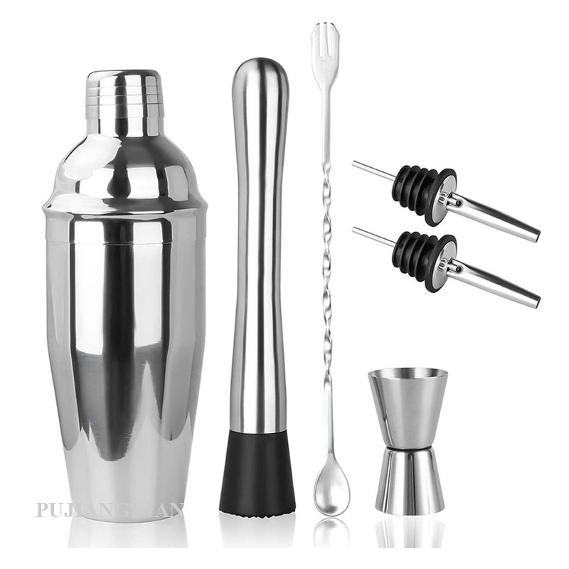 [PJX] Bộ bình lắc cocktail Bộ cocktail thanh cao cấp có cốc đo lường Bình lắc cocktail bằng thép khô