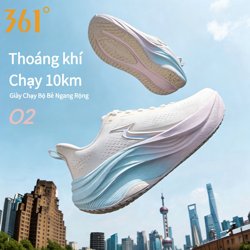 361° O2 Giày Chạy Bộ Nam Nữ Bề Ngang Rộng Giảm Sốc 5-10km Lưới Thoáng Chống Trơn Đi Bộ Gym