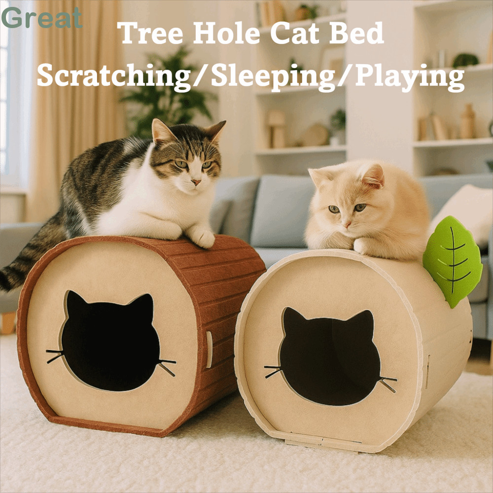 GREAT Cave Cat House, Tree Hole Felt Cat Scratching Post, Giường cho mèo có thể gập lại bán kín chốn