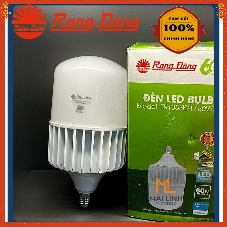 {Rạng Đông} Bóng đèn LED bulb trụ 80W (Đế nhôm tản nhiệt) -Đui E27 - Chiếu sáng liên tục nhà xưởng -