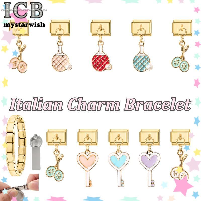 Tennis Racket Italian Charm Modular Bracelet Titanium Steel Stamping Couple DIY Bracelet Accessories