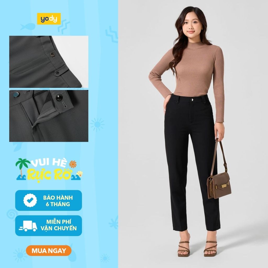 Quần tây nữ YODY lưng cao ống suông tôn dáng chuẩn công sở thời trang nữ QAN5092