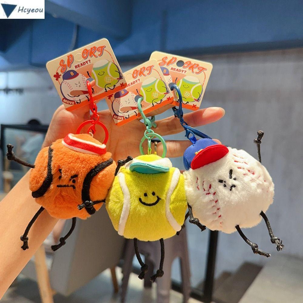 HCYEOU Sports Series Key Charm, Basketball Baseball Bag Pendant, Cartoon Tennis Plush Keyring Key Ch