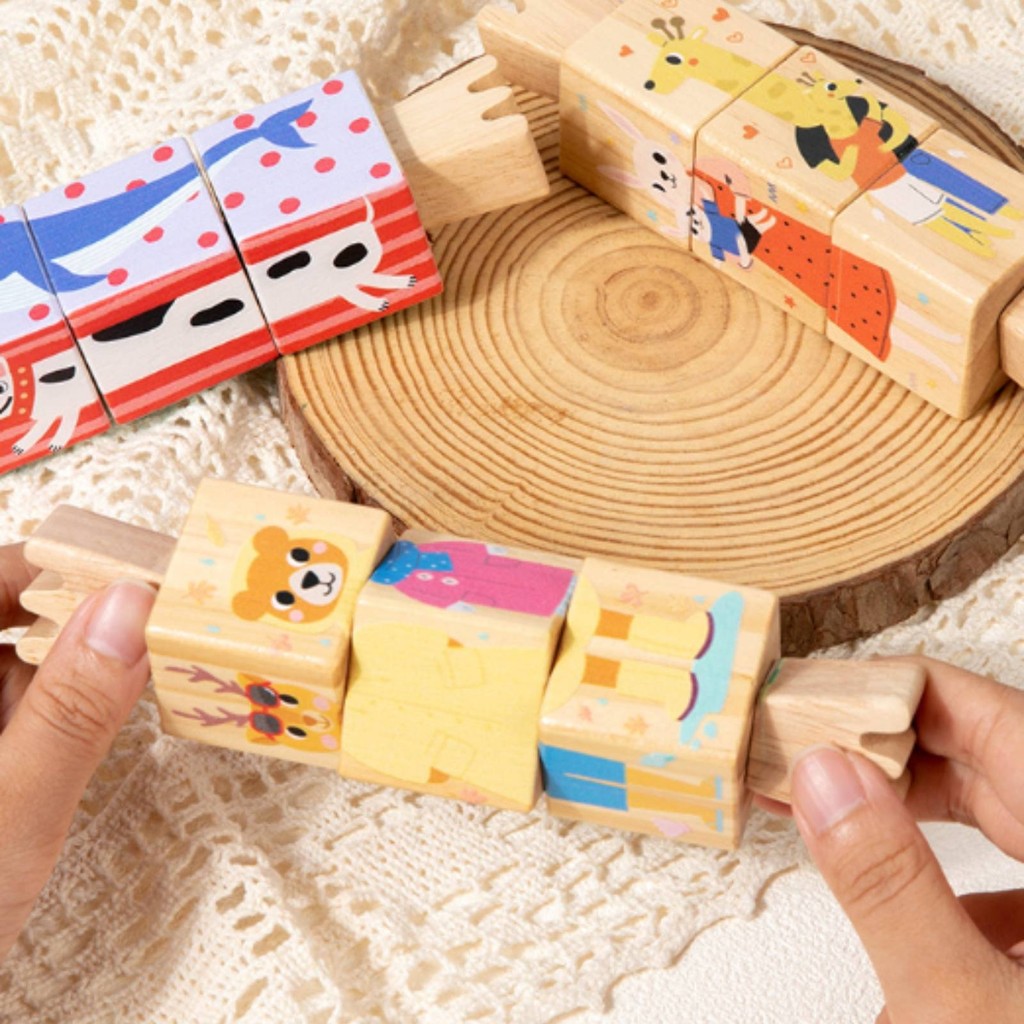 Twist Twist Twist Block Puzzle Khối gỗ xúc giác Khối xoay Khối đồ chơi hấp dẫn tiện dụng Screennon-D