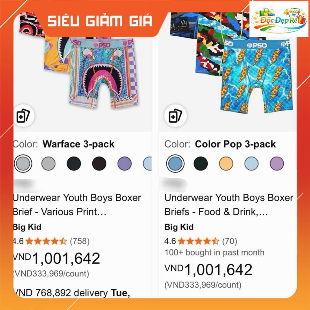 Set 3 quần bơi bé trai PSD, quần chip thể thao boy underwear đa năng có thể làm quần bơi TQ0040