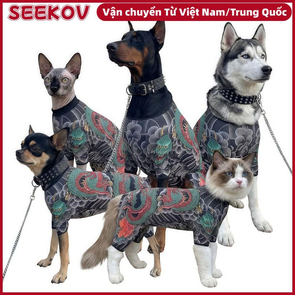 SEEKOV Dog Cat Tattoo Jacket, Áo Vest hình xăm thú cưng bốn mùa sống động như thật, Sáng tạo vui nhộ