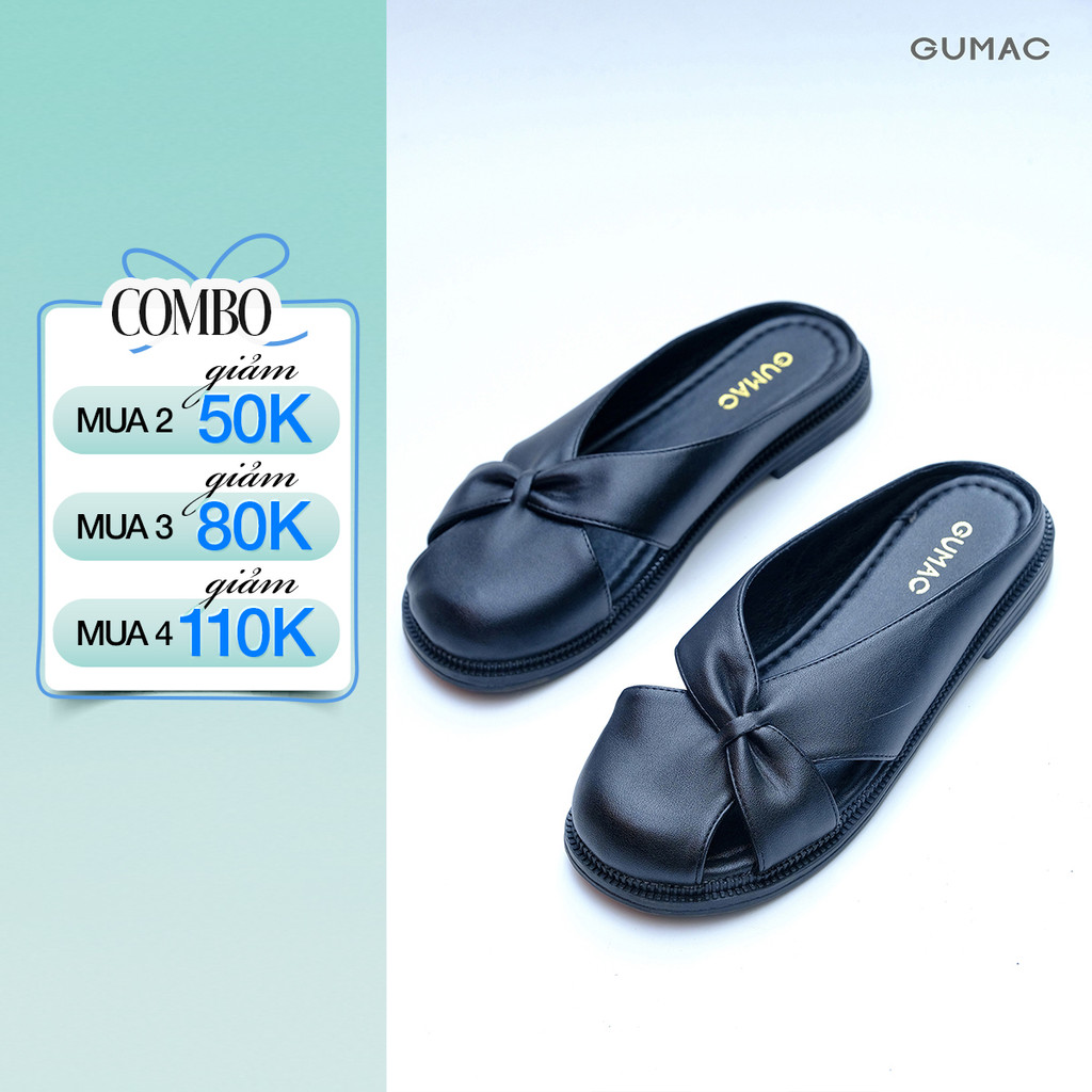 Giày Sục Nữ GUMAC Sục Da Cao Cấp Cách Điệu Hở Mũi Đế Bệt 2cm Thời Trang GG01079