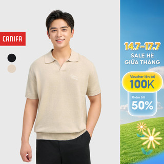 Áo len nam CANIFA cô polo ngắn tay cotton linen dáng rộng 8TE26C001