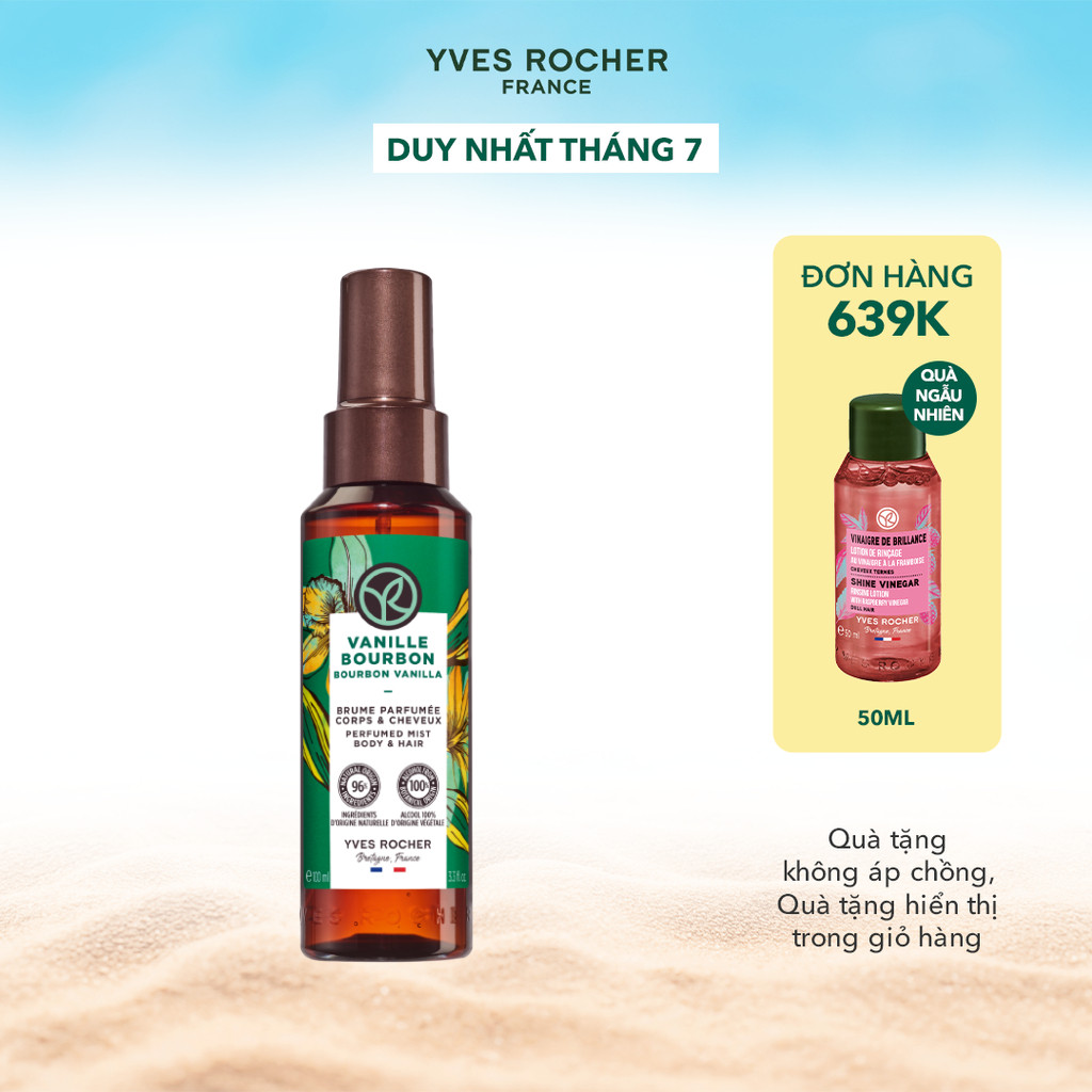 Xịt thơm tóc & cơ thể hương vani Yves Rocher Body Mist & Hair Bourbon Vanilla 100ml