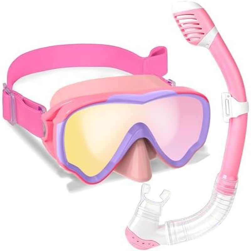 Snorkeling Gear for Kids Age 3-15, 180° Wide View Kids Snorkel Set Dry Top Anti-Fog Diving Mask for 