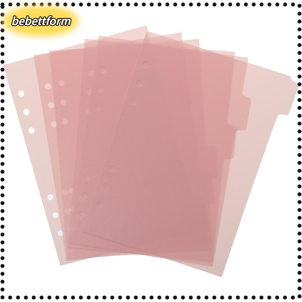 BEBETTKISS 6 Tab trang chỉ mục, A5 6 vòng Binder Divider, Planner Nhựa Hồng 6 CÁI Binder Index Divid